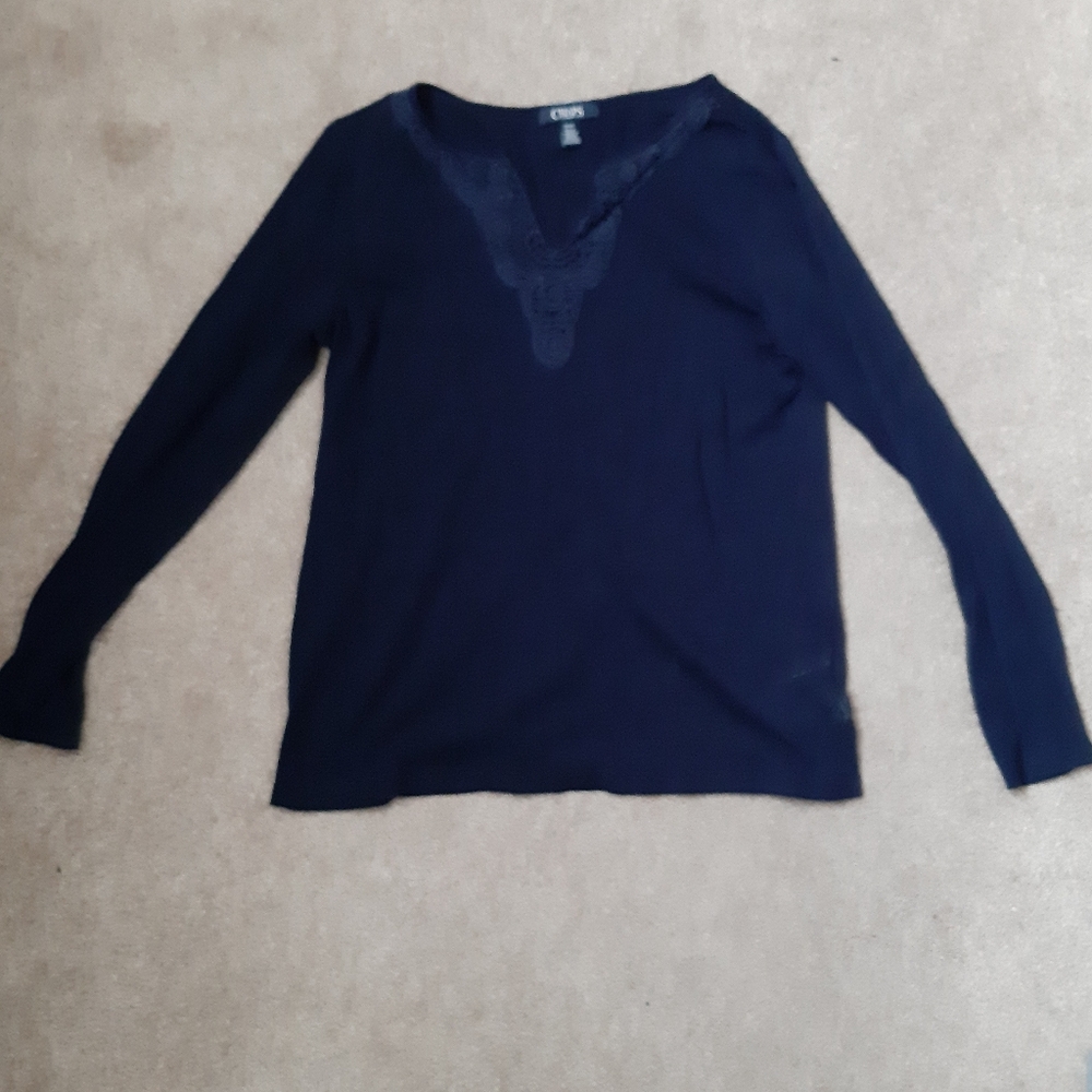 CHAPS BLUE BOHO COTTON MODAL CROCHET NECK SHIRT (M)